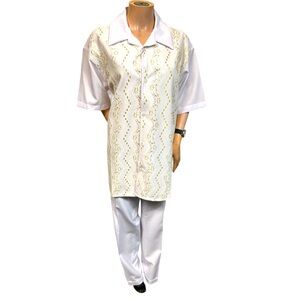 Pronti Leisure suit Walking suit short Sleeve White Cream Gold embroidered XL